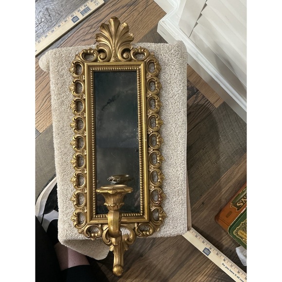 Vintage HOMCO Hollywood Regency Smoke Mirror Gold Wall Sconce w/ org holder - Picture 5 of 5